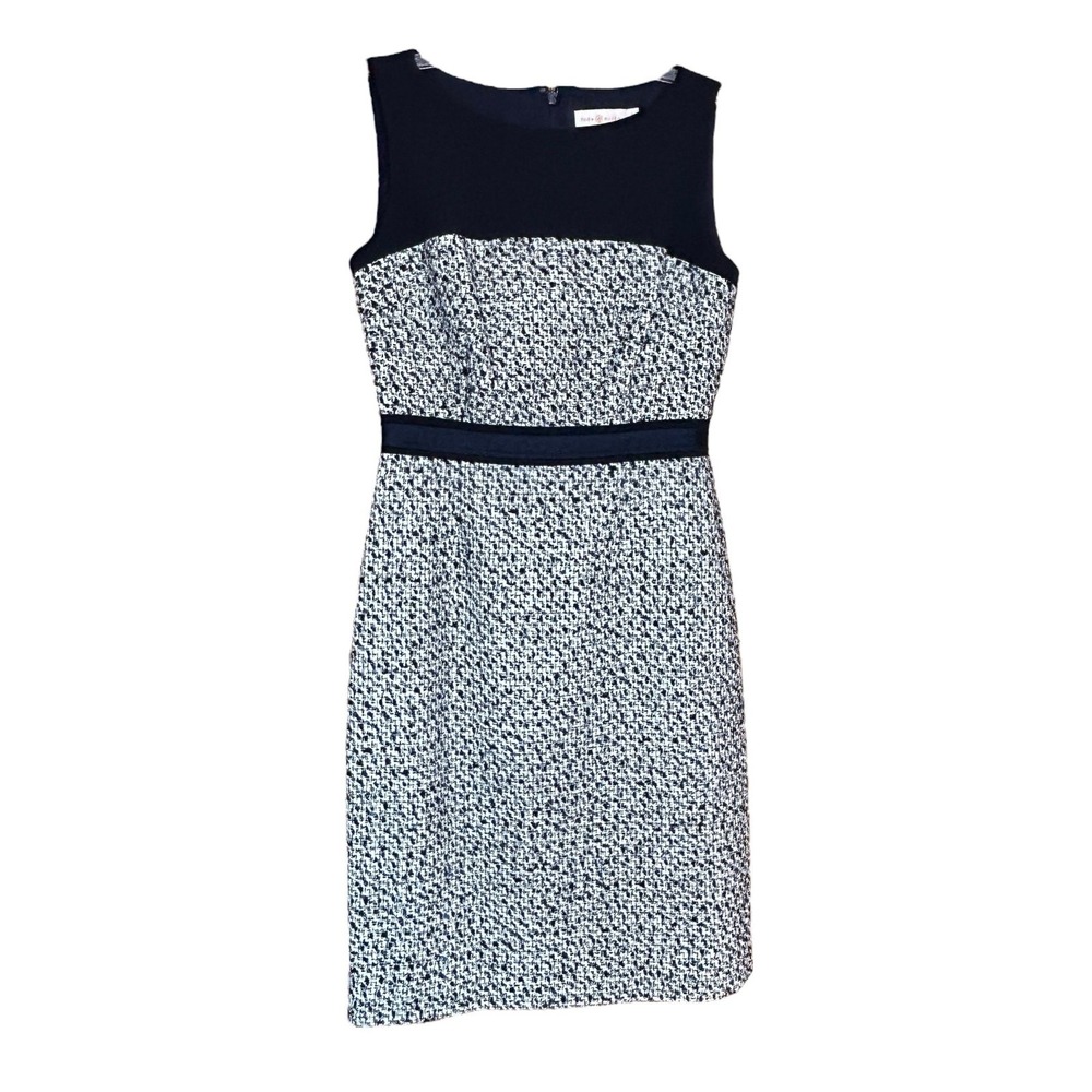 Tory Burch Lucille Tweed Dress Women's SZ 2 Navy Silk Blend‎ Sheath Work Career - Picture 2 of 8